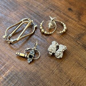 Gold-Tone Mixed Earrings Set - Sparkling Crystal Bow & Hoops